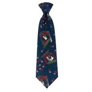HALSTON III Mens Navy Blue Geometric Italian Silk Tie